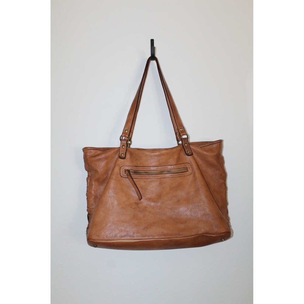 Costanza Rota Italian Leather Woven Tote Bag Tan Cognac Made in Italy Checker - Picture 3 of 12
